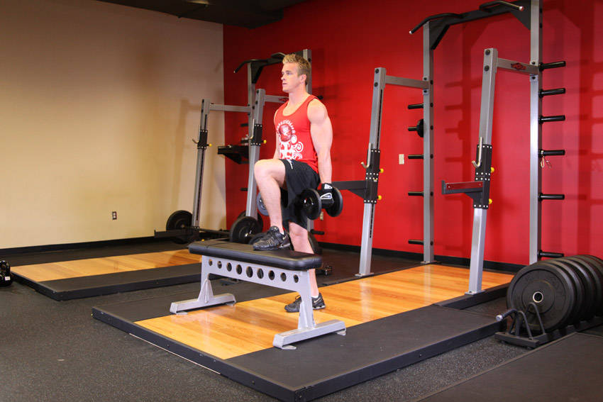 Dumbbell Step-Ups: Ending position